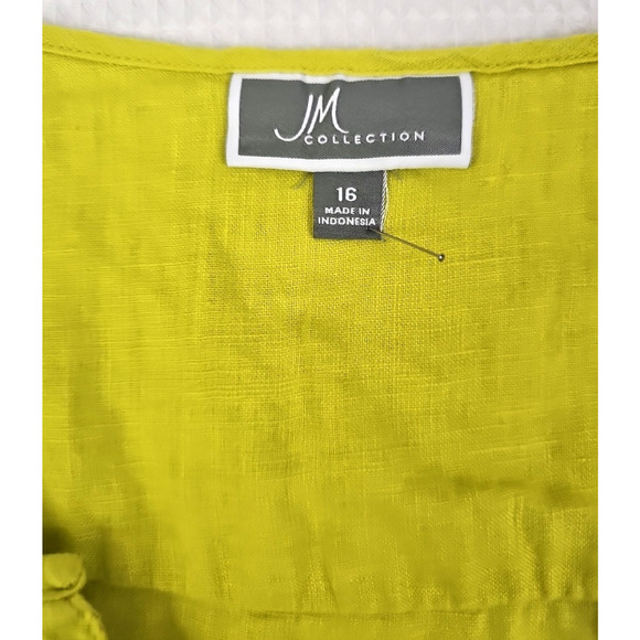 JM Collection ~Woman Size 16~ Green 100% Linen 3/4 Sleeve Button Up Top Blouse. - Picture 5 of 10
